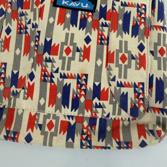 KAVU Keepalong Crossbody Bag Geometric Print Red Blue Gray Rope Strap - Picture 8 of 12